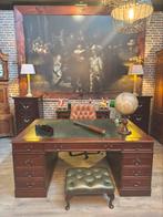 Engels bureau partnerdesk groen leer, Huis en Inrichting, Ophalen, Gebruikt, Info@chesterfieldjunkie.nl, Chesterfield junkie