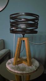 Houten Tafellamp met Metalen Kap, Gebruikt, Ophalen of Verzenden, Minder dan 50 cm, Industrieel