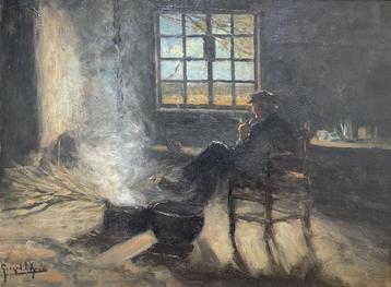 Gerard Krol (1882-1950) - Pijprokende man in interieur beschikbaar voor biedingen