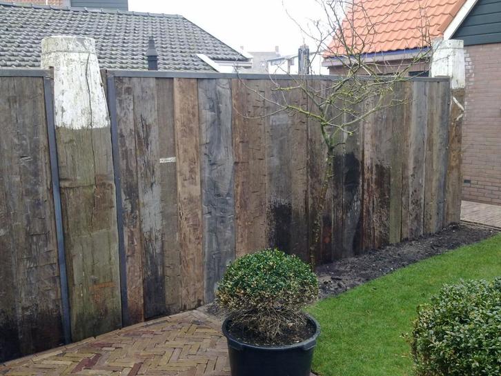 meerpaalplanken brede planken meerpaal afzagers gebinten oud, Tuin en Terras, Schuttingen, Gebruikt, Hout, 2 meter of meer, Minder dan 3 meter