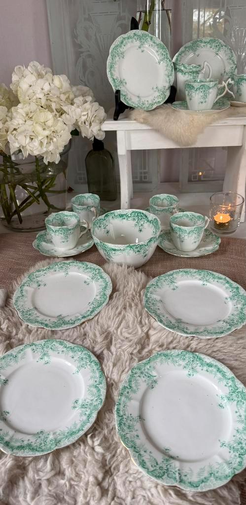 Foley Wileman 1870 groen antiek porseleinen servies Engeland, Antiek en Kunst, Antiek | Servies compleet, Ophalen