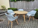 Tafel met 4 stoelen, Tuin en Terras, Tuintafels, Ophalen, Zo goed als nieuw, Teakhout, Rond