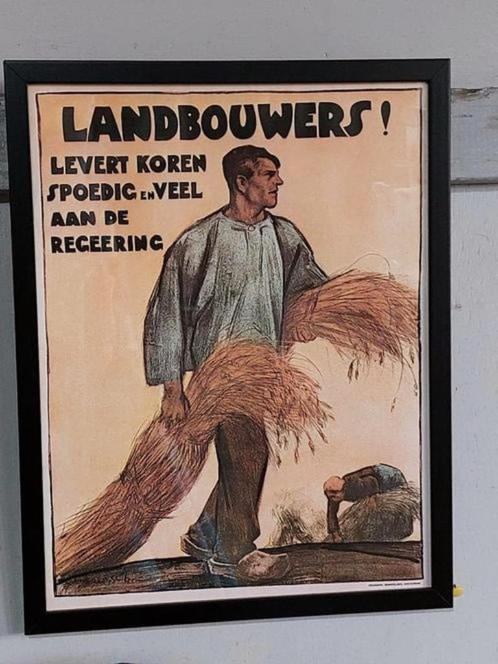 Oude prent affiche landbouwers koren regeering willy sluiter, Verzamelen, Posters, Nieuw, Rechthoekig Staand, Ophalen of Verzenden