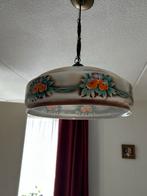 Vintage Art Deco Hanglamp met Bloemmotief, Ophalen, Gebruikt, 50 tot 75 cm, Glas