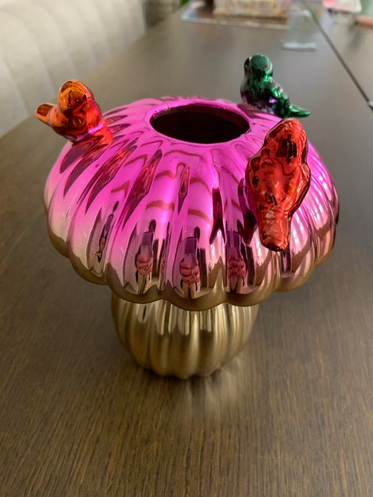 Glazen Bloemenvaas met Vogels, Overige kleuren, Ophalen of Verzenden, Minder dan 50 cm, Glas
