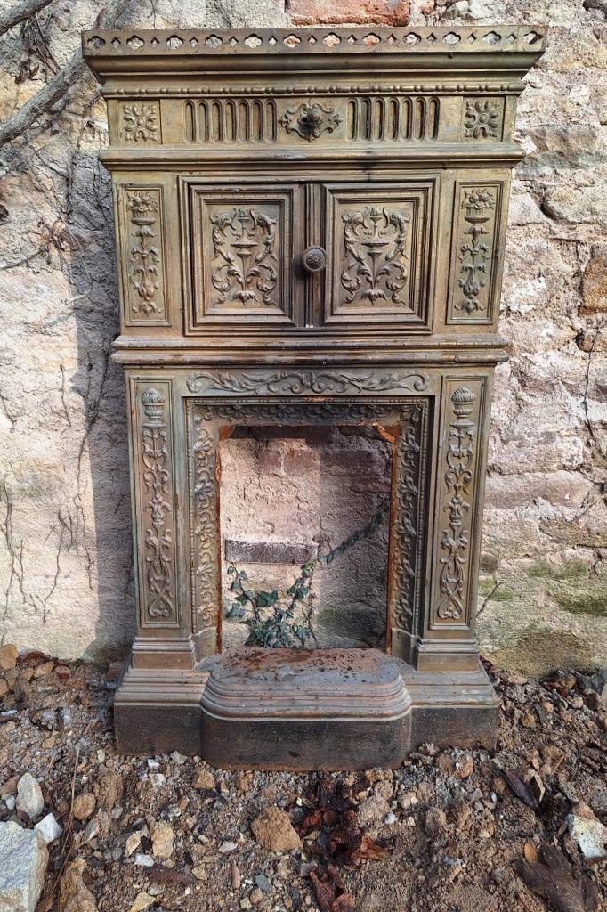 antieke franse gietijzeren schouw met bordenwarmer, Huis en Inrichting, Haarden, Gebruikt, Overige soorten, Ophalen of Verzenden