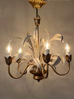 Vintage Hans Kögl kroonluchter hanglamp goud met beige, Baak, Ophalen of Verzenden, Glas, Baak