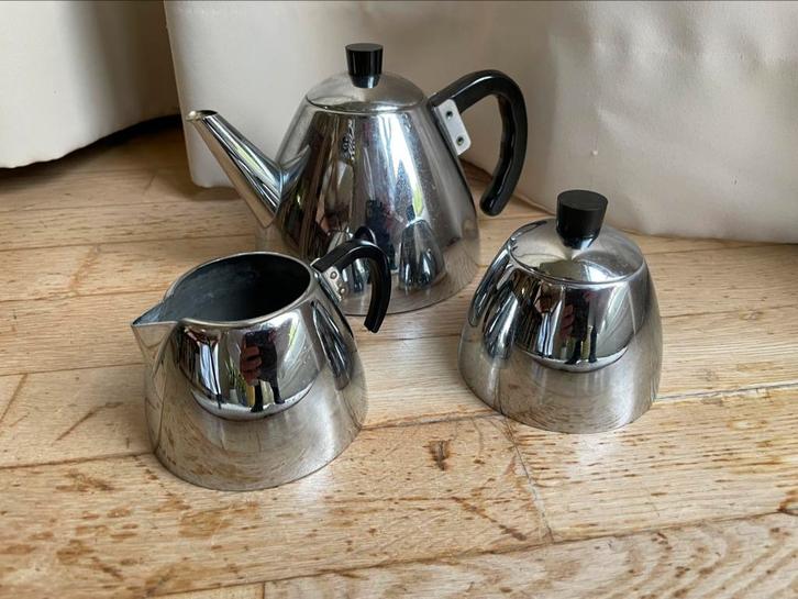 1950s Vintage Midcentury Chromen theeset of koffiepot, Huis en Inrichting, Keuken | Servies, Gebruikt, Compleet servies, Overige materialen