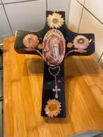 Lourdes kruis in wax met zilveren kruisje, Ophalen of Verzenden