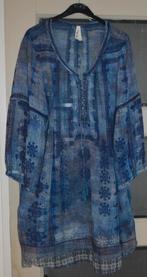 Jurk katoen blauw motief lange mouw apart maat 50., Blauw, Jurk, Ophalen of Verzenden, Onbekend