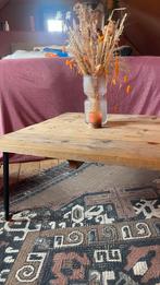 Houten Salontafel met Metalen Poten, Ophalen, Gebruikt, 100 tot 150 cm, Vierkant