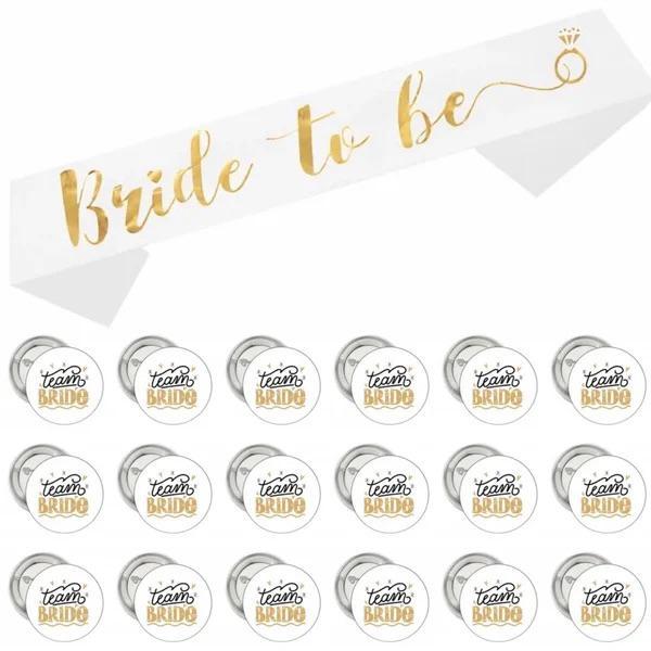 Vrijgezellenfeest set met sjerp en 18 buttons, Kleding | Dames, Trouwkleding en Trouwaccessoires, Nieuw, Accessoires, Wit, Ophalen of Verzenden