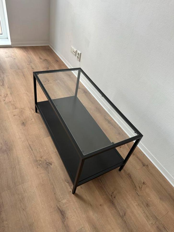 Glazen Salontafel met Metalen Frame, Huis en Inrichting, Tafels | Salontafels, Zo goed als nieuw, Minder dan 50 cm, 100 tot 150 cm