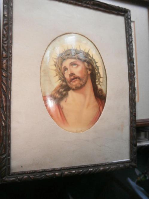 Portretje Jezus met Doornenkroon in Kartelllijstje, Huis en Inrichting, Woonaccessoires | Schilderijen, Tekeningen en Foto's, Gebruikt