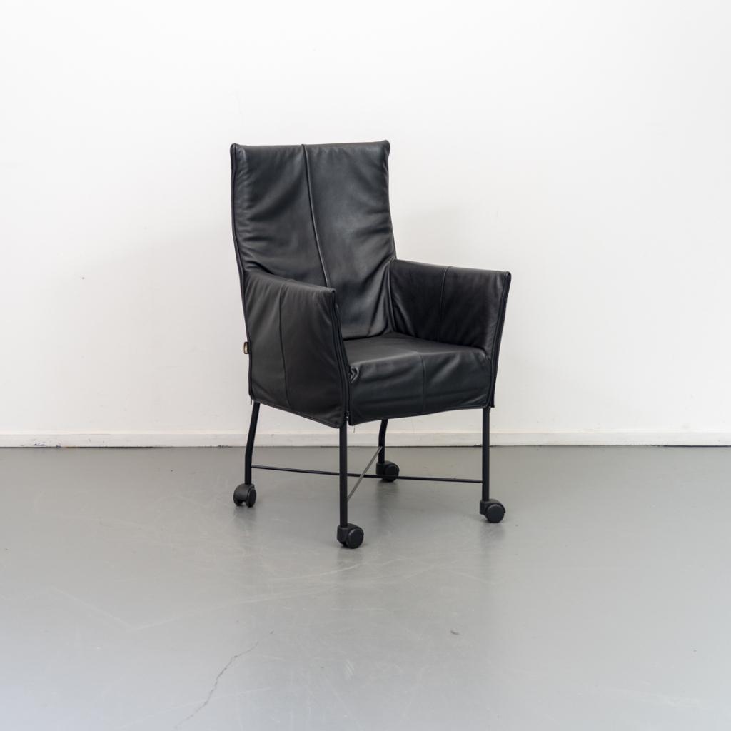 12x Montis Chaplin Eetkamerstoel Zwart Leder - Zwart/Wiel, Huis en Inrichting, Niet ingevuld, Niet ingevuld, Ophalen of Verzenden