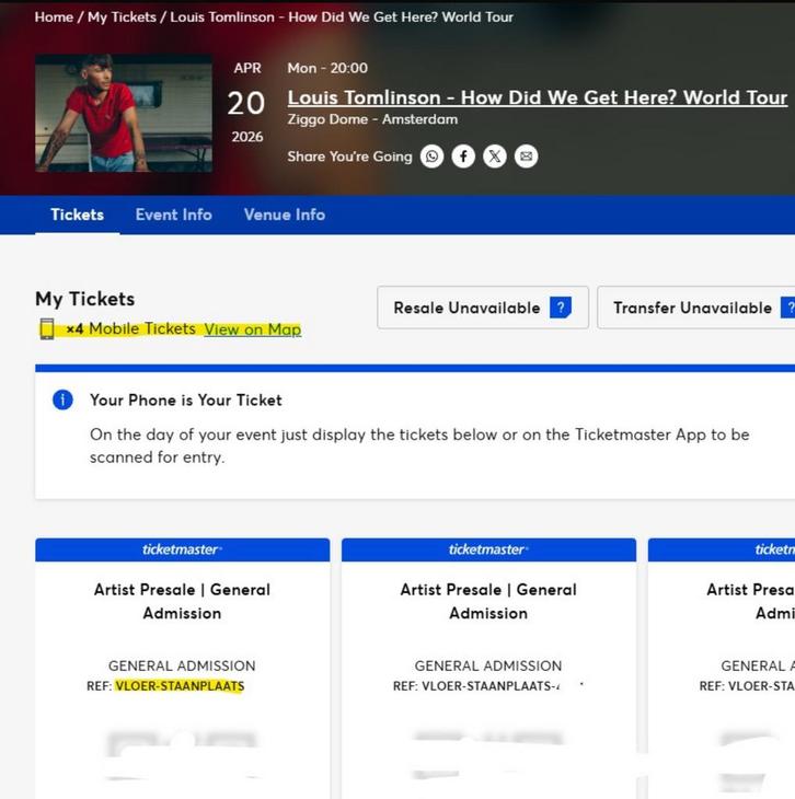 4 Louis Tomlinson Tickets Ziggo Dome 20 april 2026, Tickets en Kaartjes, Concerten | Pop, Drie personen of meer, April
