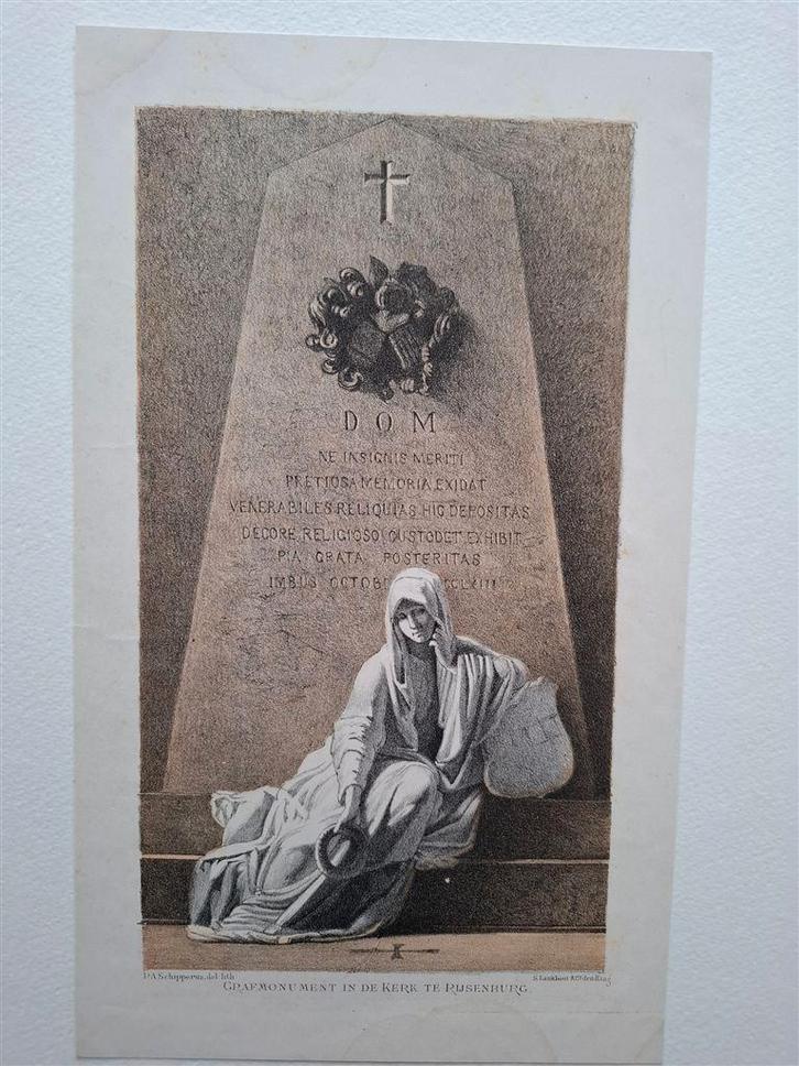 Grafmonument Rijsenburg, P A Schipperus, oude litho, Antiek en Kunst, Kunst | Litho's en Zeefdrukken, Ophalen of Verzenden