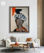 Portret dame met pet., Antiek en Kunst, Kunst | Schilderijen | Abstract, Ophalen