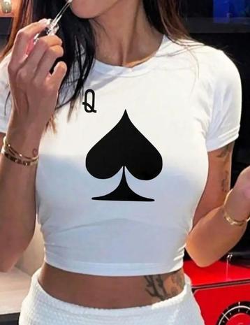 Queen of Spades Crop Top – Sexy Wit Mouwloos Haltertopje beschikbaar voor biedingen