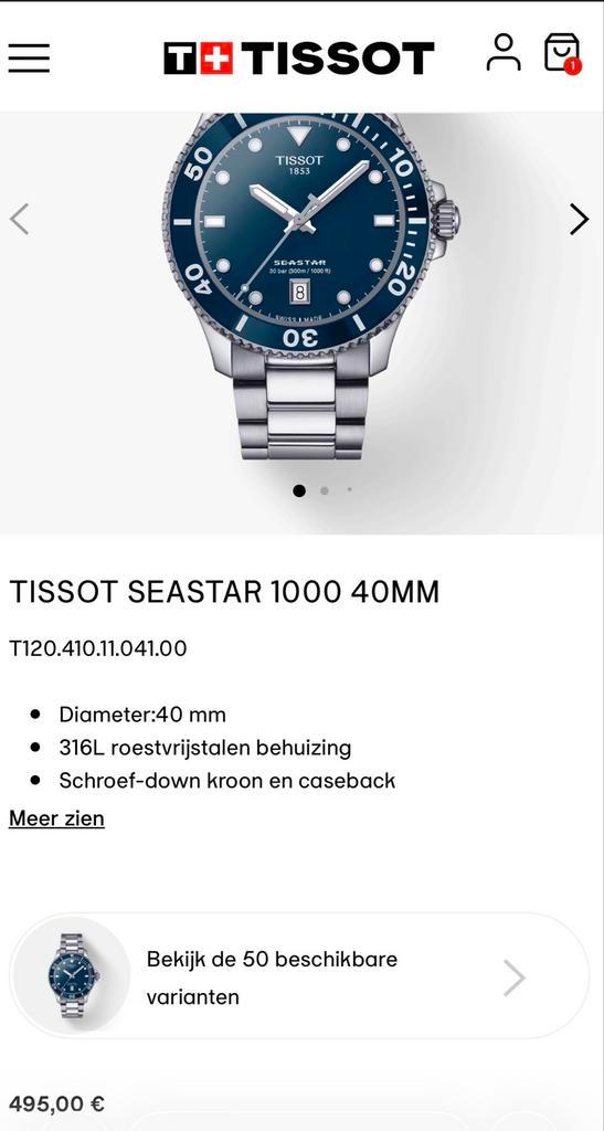 Tissot Seastar 1000 Nieuwstaat, Sieraden, Tassen en Uiterlijk, Horloges | Heren, Nieuw, Polshorloge, Overige merken, Staal, Ophalen of Verzenden
