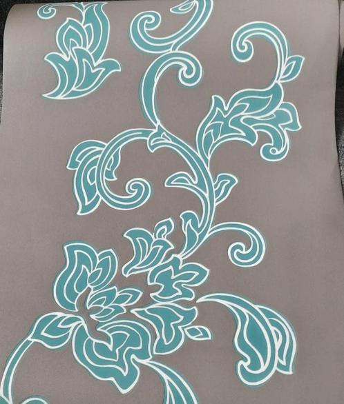 Elegant behang met bloemmotief, Huis en Inrichting, Stoffering | Behang, Blauw, Wit, Bruin, Grijs, minder dan 10 m², Ophalen of Verzenden