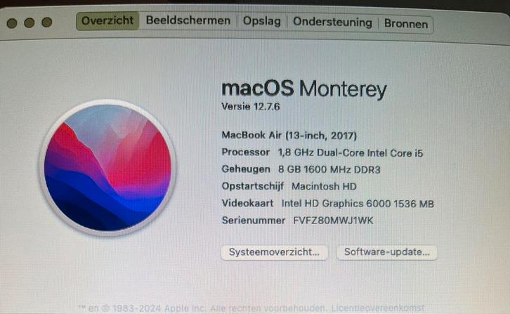 Macbook Air 13inch 2017, Computers en Software, Apple Macbooks, MacBook Air, 13 inch, Minder dan 2 Ghz, Ophalen of Verzenden