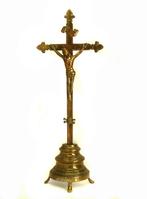 Antiek koper staand Altaar kruis/Kerkkruis Crucifix 39 cm, Antiek en Kunst, Ophalen of Verzenden