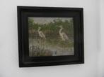 prachtig olieverf op paneel "reigers" gesigneerd v. Tonglet, Ophalen of Verzenden