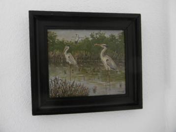prachtig olieverf op paneel "reigers" gesigneerd v. Tonglet beschikbaar voor biedingen