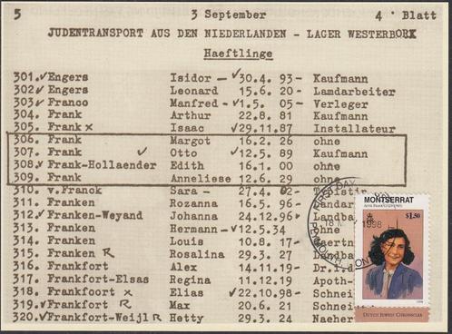 Montserrat - 1998 - Geschiedenis WO II - Anne Frank -5-, Postzegels en Munten, Postzegels | Amerika, Gestempeld, Midden-Amerika