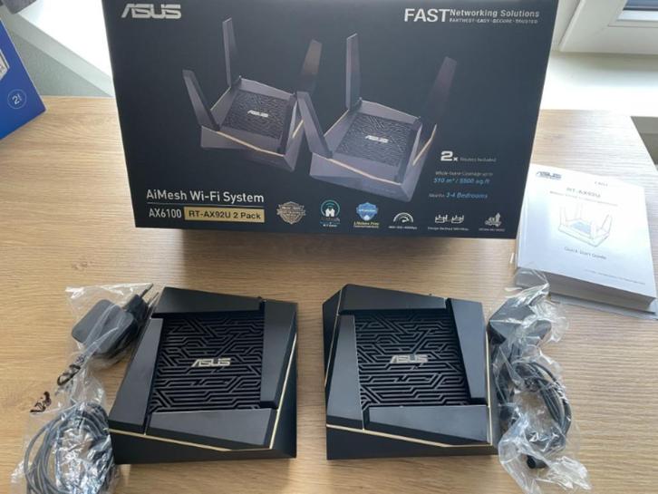 ASUS AiMesh AX6100 WiFi System met 2 x RT-AX92U routers, Computers en Software, Routers en Modems, Zo goed als nieuw, Router, Ophalen