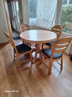 Uitschuifbare ronde tafel, verstelbaar, Huis en Inrichting, Gebruikt, Rond, Ophalen of Verzenden, 100 tot 150 cm