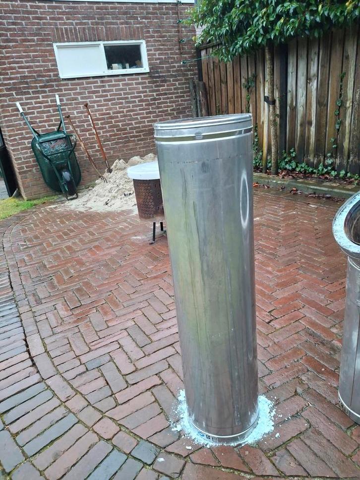 Dubbelwandige Kachelpijpen met Klemmen en Eindkap, Doe-het-zelf en Verbouw, Buizen en Afvoer, Gebruikt, Overige typen, Overige materialen