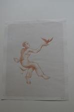 JOHN RÄDECKER MAN MET VOGEL LITHO 1947 Schildersprent SP23, Antiek en Kunst, Verzenden