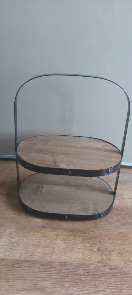 Etagère met 2 lagen ovaal metaal hout, Ophalen of Verzenden, Zo goed als nieuw