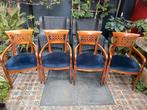 4 Kersenhouten eetkamerstoelen, velours bekleding., Ophalen, Hout, Gebruikt, Blauw