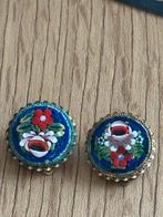 Vintage Mozaïek Bloemen liprr Gouden Plaat Oorbellen Italië, Ophalen of Verzenden, Zo goed als nieuw