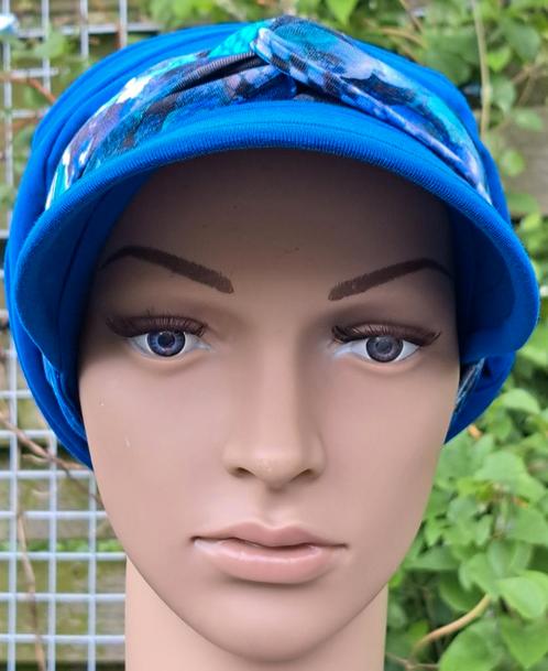 Chemo/ haarverlies tricot pet met sjaal no 17 C. Kobalt., Kleding | Dames, Mutsen, Sjaals en Handschoenen, Nieuw, Sjaal, Ophalen of Verzenden