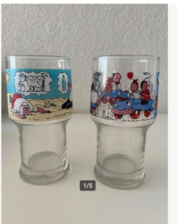 Twee leuke glazen met Suske en Wiske, Huis en Inrichting, Keuken | Servies, Zo goed als nieuw, Glas of Glazen, Overige stijlen