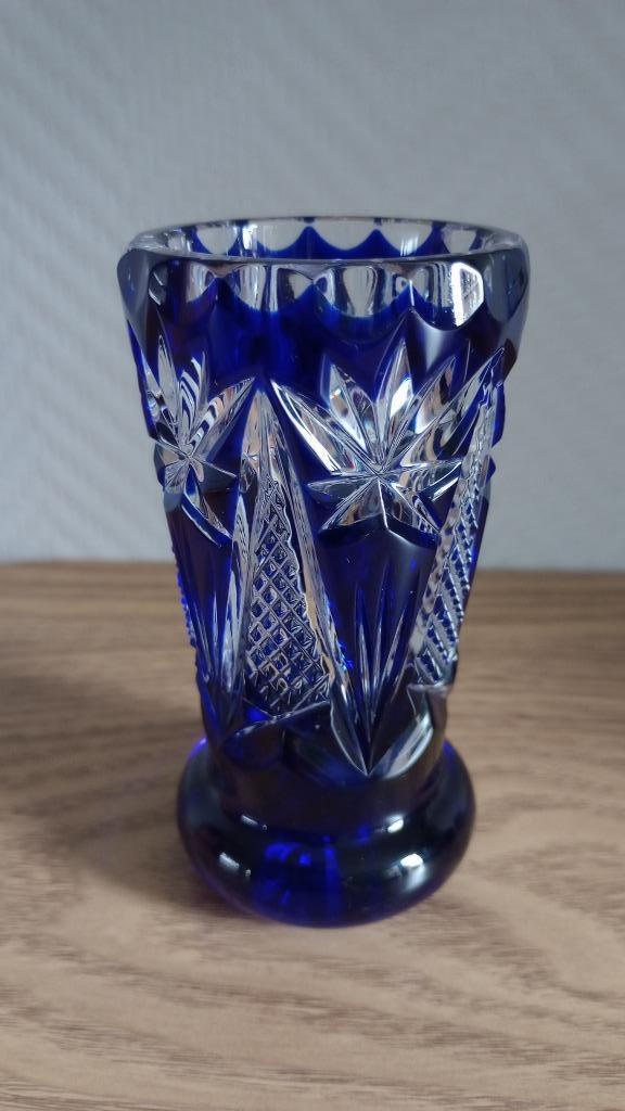 Nachtmann loodkristal kobaltblauw vaasje diamant geslepen, Antiek en Kunst, Antiek | Glas en Kristal, Ophalen of Verzenden