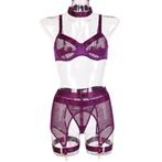 Paars doorzichtig mesh lingerie setje string bh jarretels, Kleding | Dames, Verzenden, Paars, Setje