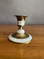 Vintage kandelaar messing met parelmoer 8cm hoog, Overige kleuren, Brons of Koper, Nieuw, Ophalen of Verzenden