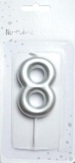Nummer Kaars - Zilver 8 - 6cm, Ophalen of Verzenden, Nieuw, Versiering, Overige