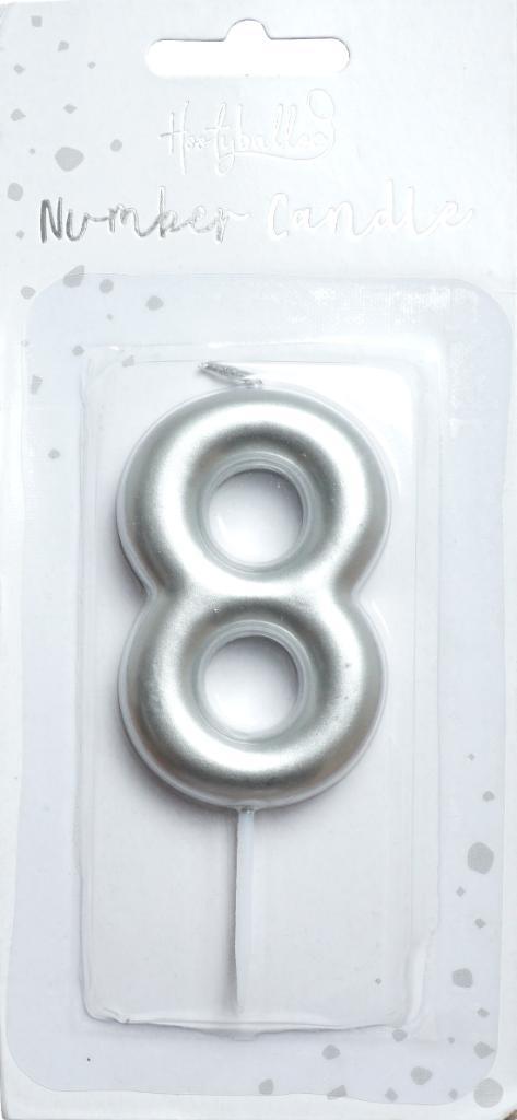 Nummer Kaars - Zilver 8 - 6cm, Hobby en Vrije tijd, Feestartikelen, Nieuw, Versiering, Overige, Ophalen of Verzenden