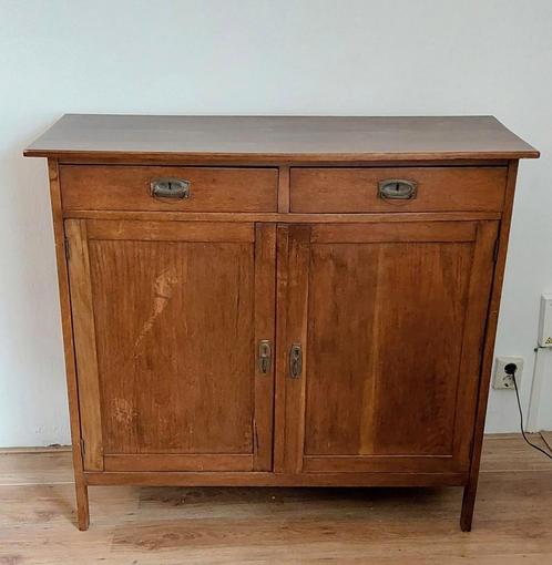 Antiek houten kastje met twee laden. Mooie handgreepjes, Huis en Inrichting, Kasten | Dressoirs, Gebruikt, 100 tot 150 cm, 25 tot 50 cm
