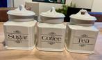 Royal Winton, set 3 witte potten: sugar, tea, coffee., Ophalen, Zo goed als nieuw, Overige materialen, Pot, Bus of Blik