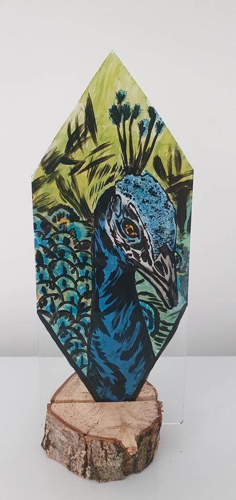 handgemaakte pauw op glas, Antiek en Kunst, Kunst | Designobjecten, Ophalen of Verzenden
