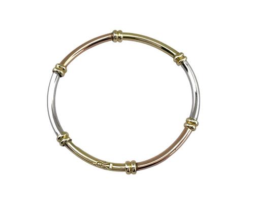Tricolor Gouden Schakel Armband Holle Buis 18.5 cm / 14.4 g, Sieraden, Tassen en Uiterlijk, Armbanden, Zo goed als nieuw, Goud