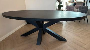 Ovale eettafel - mat zwart dik blad met mooie spin poot! beschikbaar voor biedingen