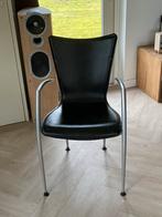 Zwarte design stoel met metalen frame 6 stuks, Ophalen, Gebruikt, Zwart, Leer
